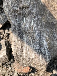 Spodumene in dyke hosted by pegmatite